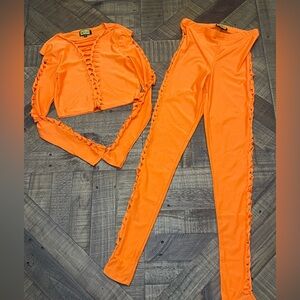 Vibrant Orange Ruffled Jumpsuit Set